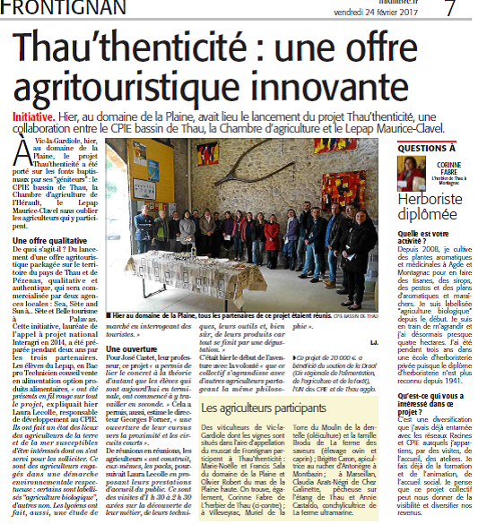 Thau’thenticité dans le Midi Libre du 24 février 2017